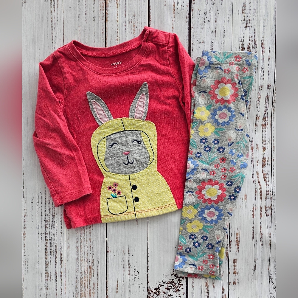 Cute Bunny Top and Floral Leggings Set